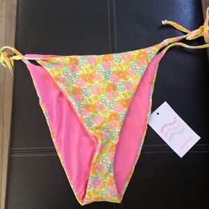 Dippin Daisy Floral Bikini Bottom with Pink Accents